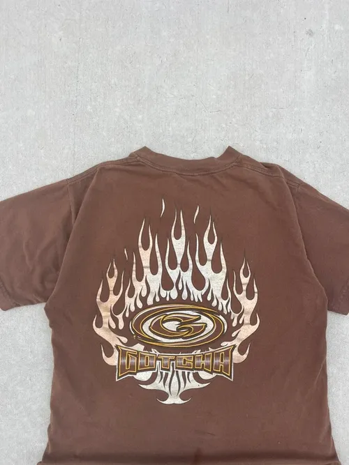 Y2K Gotcha Reflective Flame Surf Tee, vintage Gotcha surf tees