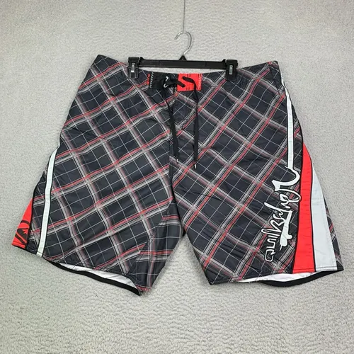 Y2K Quiksilver Plaid Script Boardshorts, vintage Quiksilver boardshorts